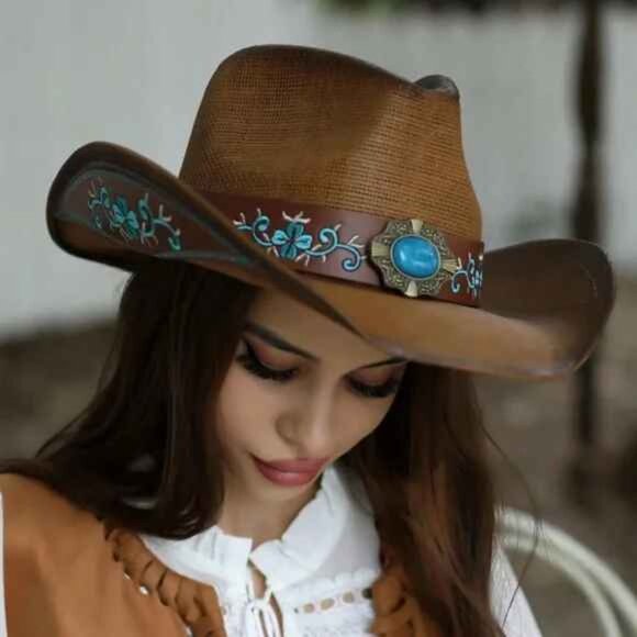 Western Straw Floral Embroidered Festival Cowboy hat main image 6